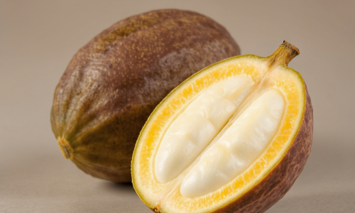 Fruto de cupuaçu (Theobroma grandiflorum), espécie amazônica valorizada pela polpa e sementes, com destaque para compostos fenólicos e polifenóis.